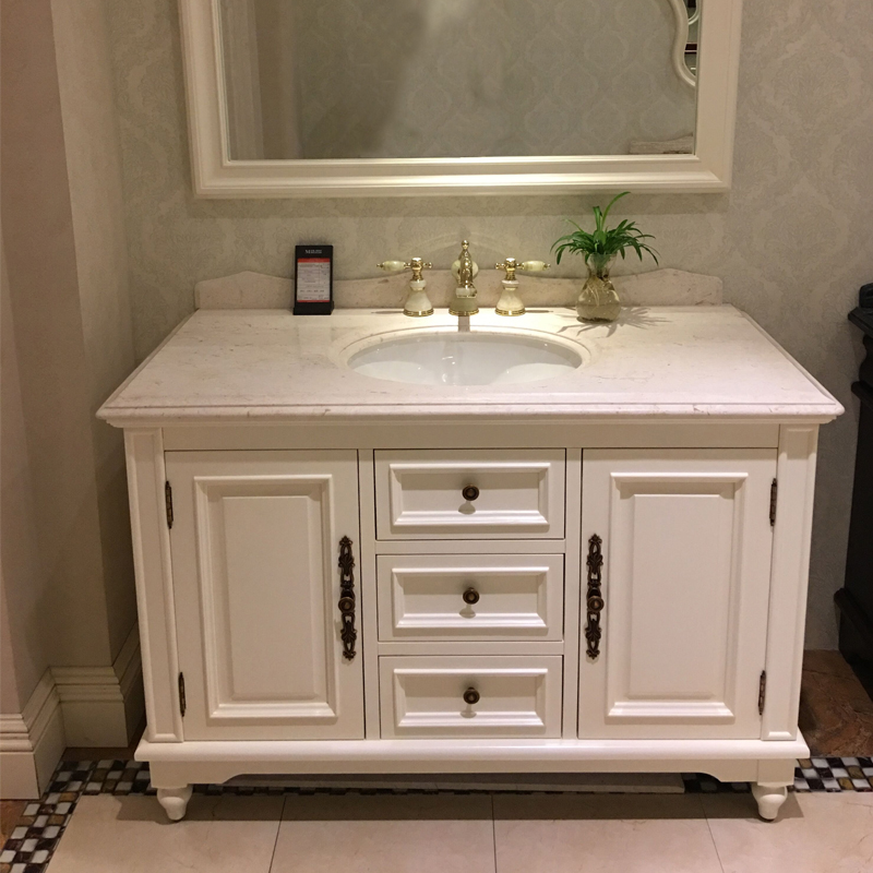 美式浴室柜组合实木洗漱台陶瓷一体盆洗脸盆卫生间洗手台洗手盆柜