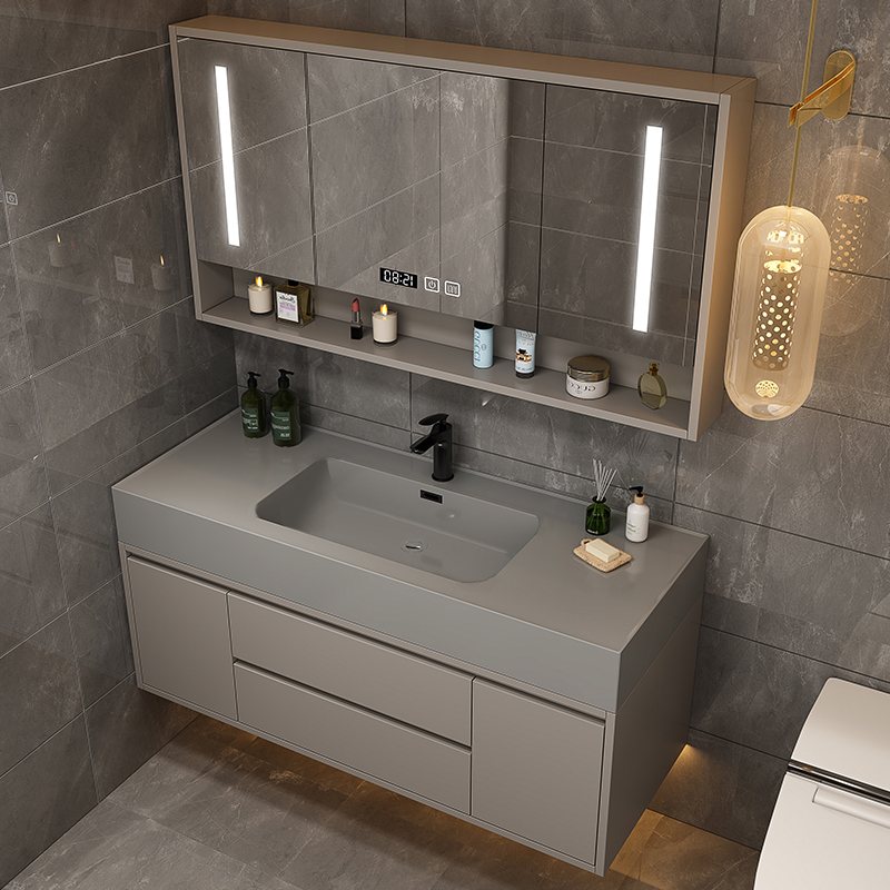卫浴现代简约纳米岩石板一体盆浴室柜组合轻奢洗手脸盆柜洗漱台池