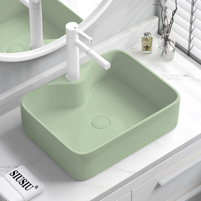 绿色台上盆陶瓷洗手池洗手盆洗脸盆长方形洗漱洗面盆台盆水盆水池