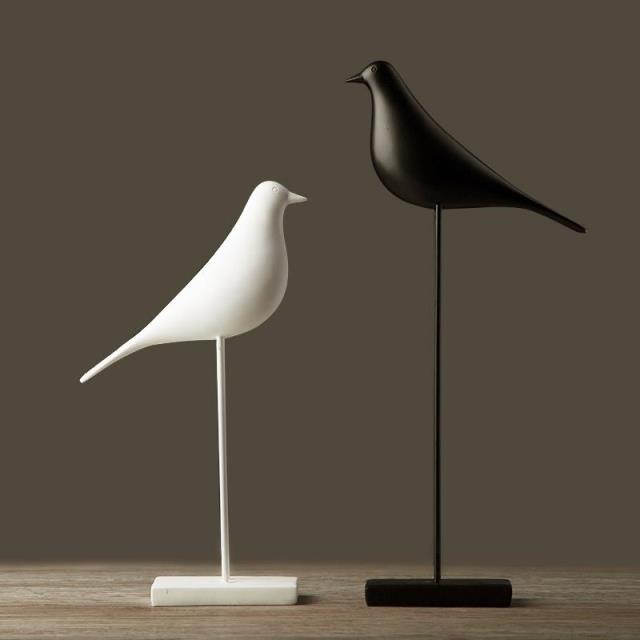 美式/法式乡村客厅橱柜树脂创意家居工艺装饰礼品摆件黑白小鸟