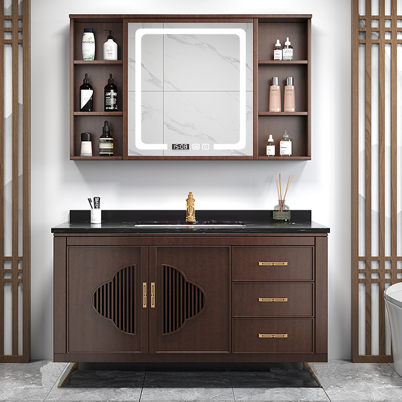 新中式智能浴室柜组合挂壁式实木卫浴柜洗手洗脸池盆卫生间吊柜