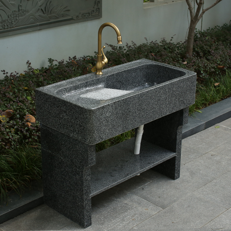 天然大理石洗衣池带搓板一体式石材水槽庭院水池洗手台盆户外家用