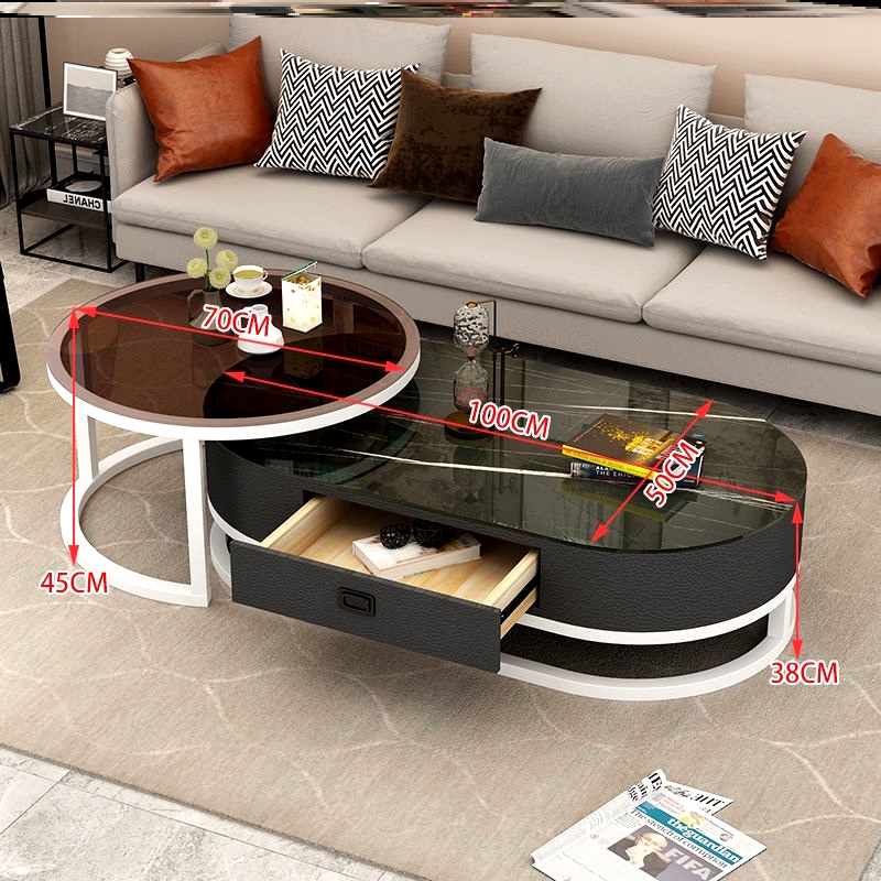 北欧轻奢椭圆形茶几电视柜组合小户型客厅家用现代简约网红茶几桌