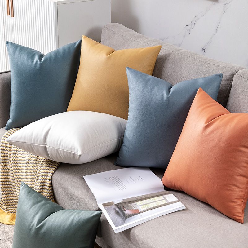 科技布抱枕轻奢客厅沙发靠枕现代简约腰枕仿皮橙色方枕套定制枕套