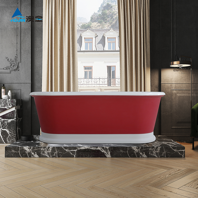 澳金独立式亚克力浴缸欧式红色复古家用卫生间浴缸1米8成人浴缸