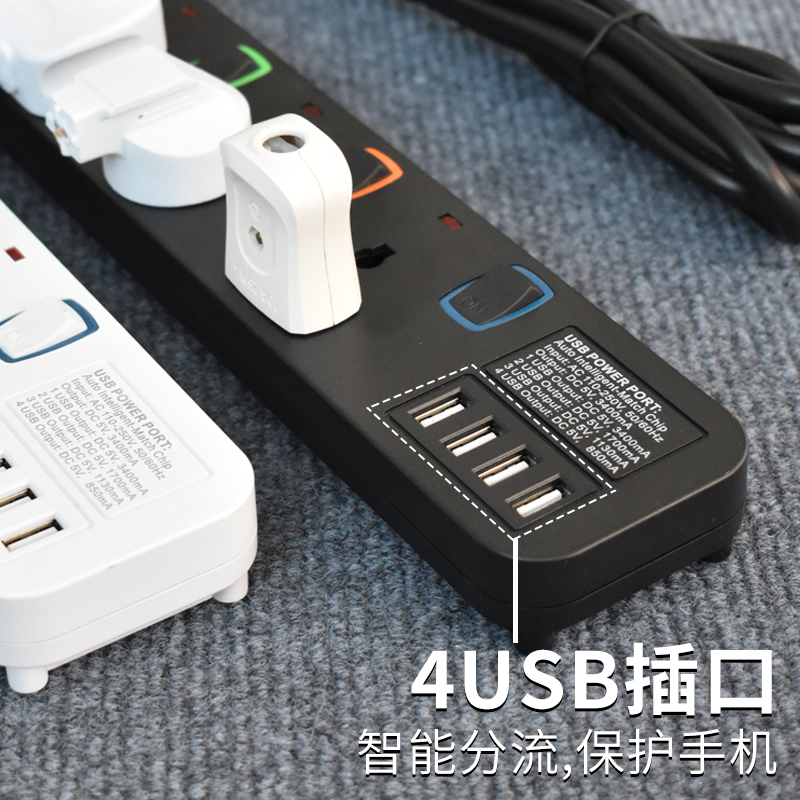 台湾加拿大插座万能转换带USB国际防雷排插3米线美标美规拖线板
