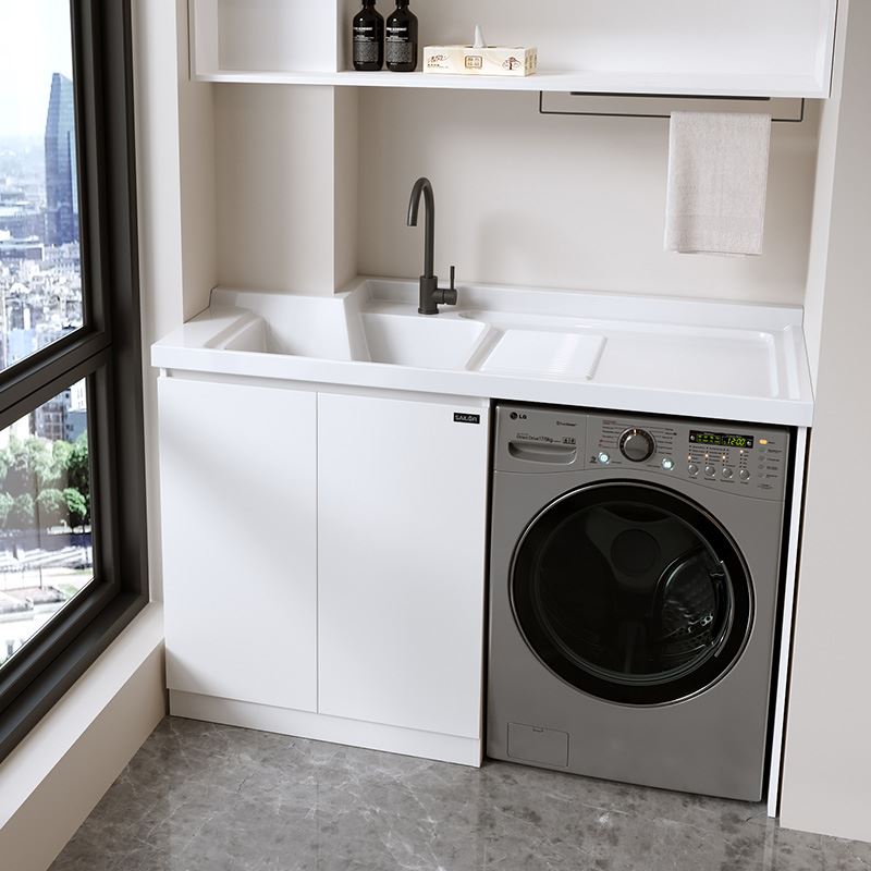 洗衣机阳台一体柜洗脸盆柜组合定制石英石带搓板洗衣伴侣洗衣池槽