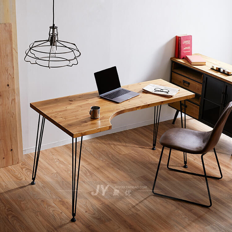 北欧创意铁艺实木办公桌家用个性电脑桌子转角写字台简易松木书桌