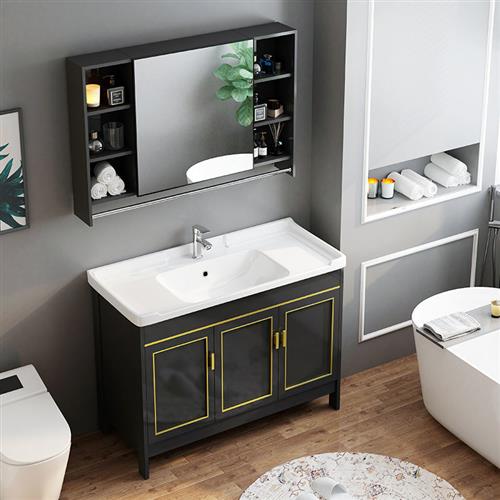 新品梅思安 北欧轻奢落地式太镜铝浴室柜组合卫生间洗脸盆柜洗手