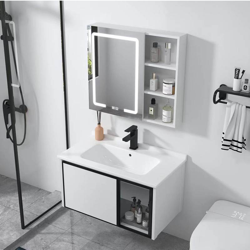 现代简约浴室柜卫生间洗脸盆组合一体陶瓷洗手池太空铝洗漱台面盆