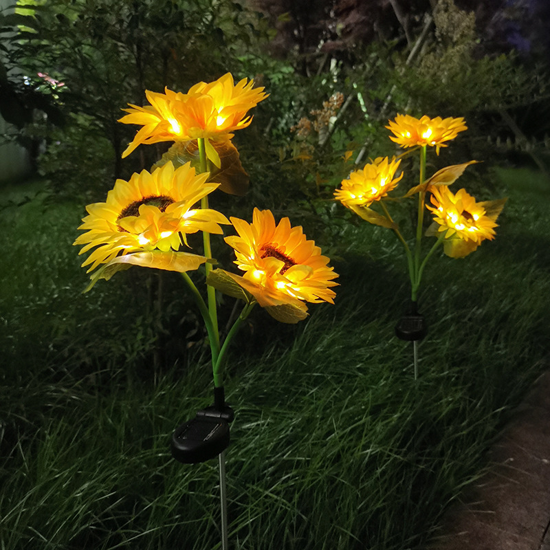 太阳能3头向日葵仿真花园灯户外LED庭院公园装饰太阳花地插氛围灯