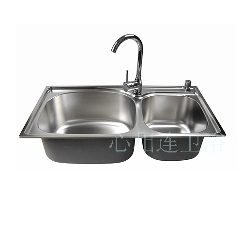 冠爵SUS304不锈钢厨房水槽套餐一体成型双槽加厚洗碗池菜盆7540