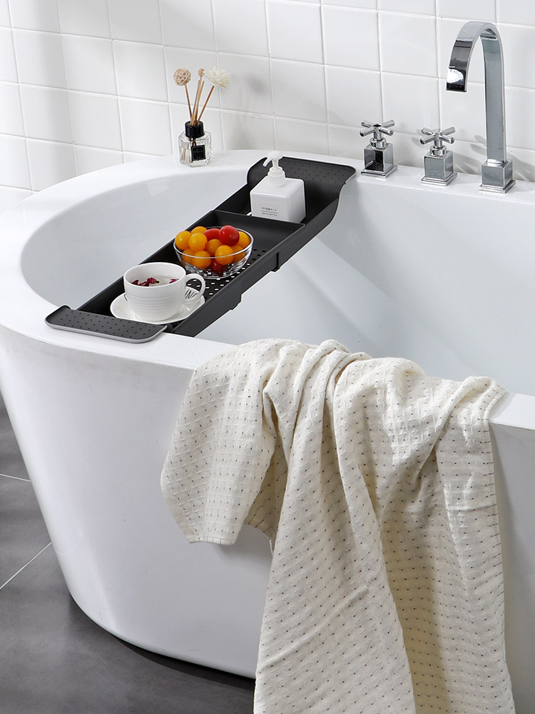 浴缸可伸缩沥水塑料置物架卫生间浴室泡澡多功能防滑红酒收纳架子