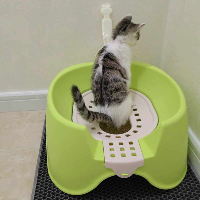 猫咪蹲式猫砂盆半封闭式猫厕所双层猫咪用品坐便式宠物马桶式厕所