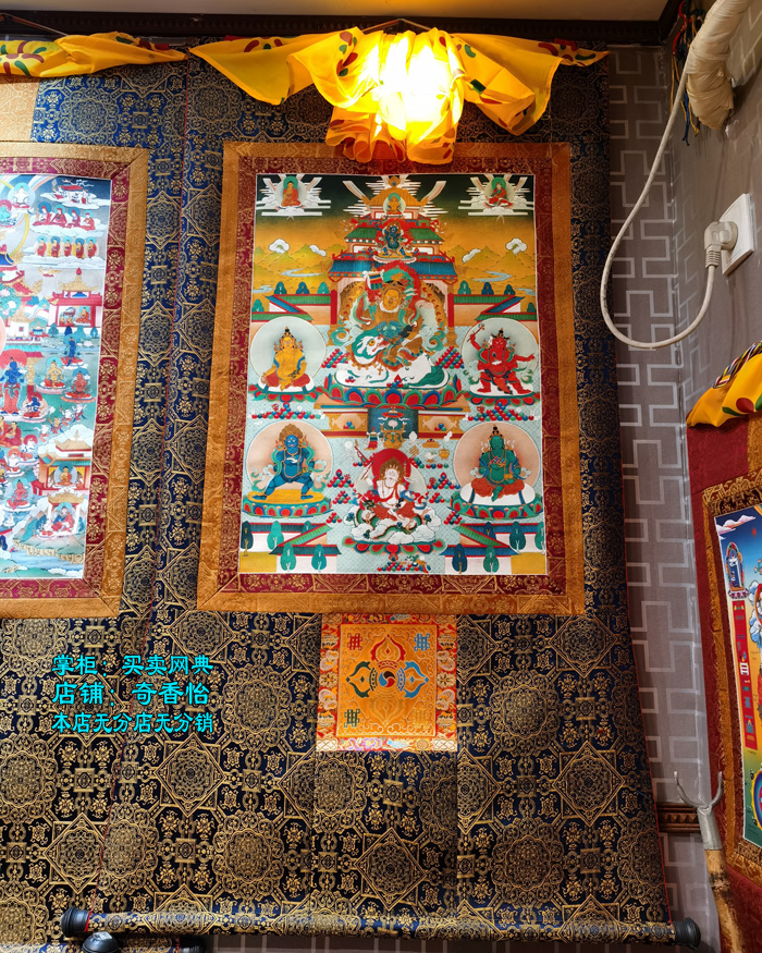 宁玛巴五姓财神唐卡 微喷布芯画像五路财神 西藏挂画高清晰唐卡
