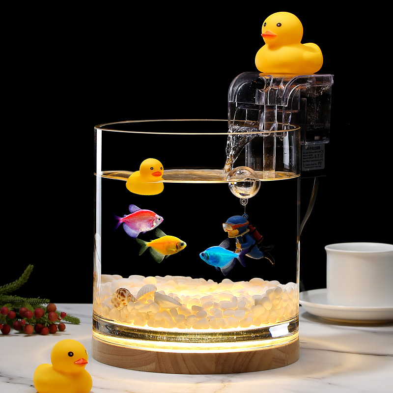 超白加厚玻璃圆柱鱼缸小型客厅办公桌面免换水生态创意金鱼斗鱼缸