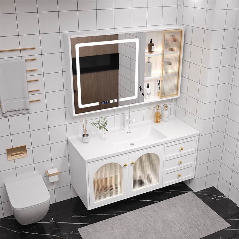 智能简约烤漆实木浴室柜镜柜组合卫生间一体陶瓷洗漱台洗脸盆柜