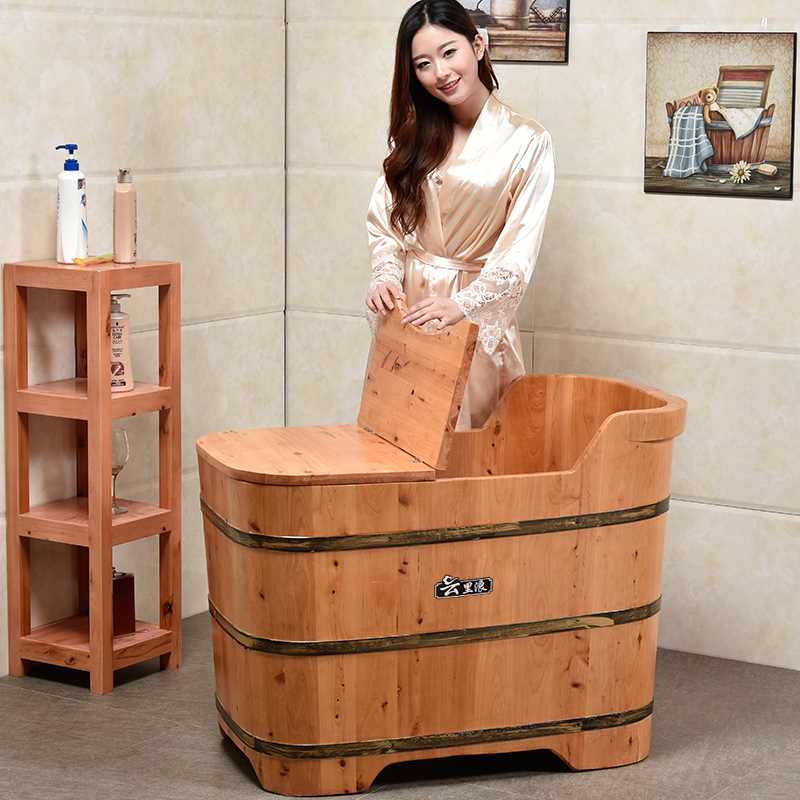 泡澡木桶沐浴桶成人儿童实木洗澡木盆木质浴缸带盖大人小浴室家用