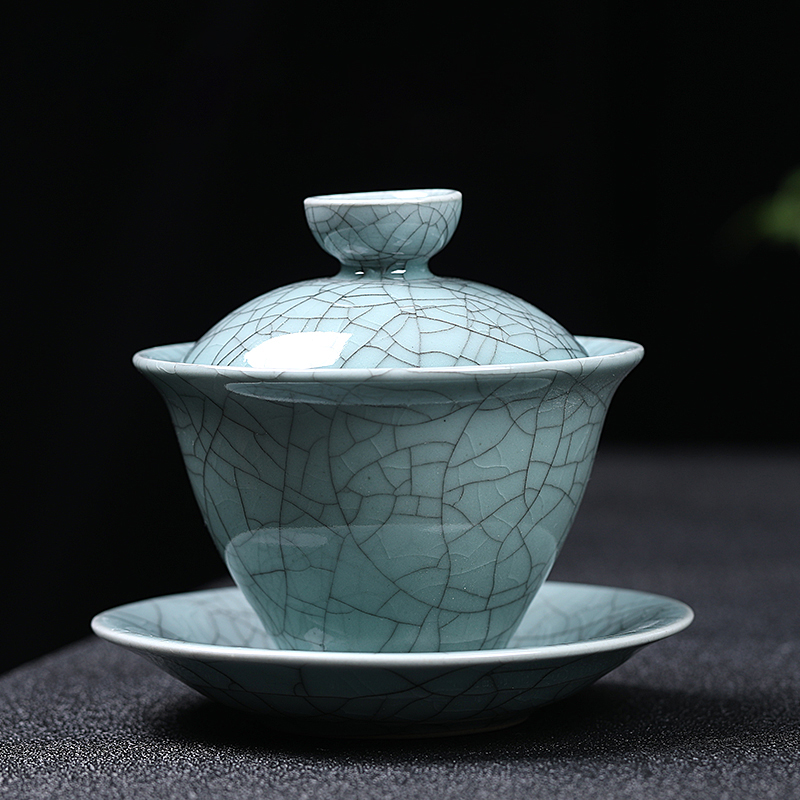 颐龙堂哥窑盖碗禅翼纹开片三才碗家用陶瓷茶具茶碗大号泡茶碗复古