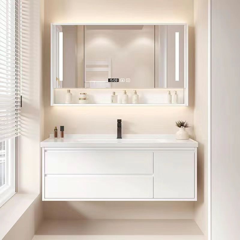 现代简约实木浴室柜卫生间洗手洗脸台盆陶瓷一体盆浴室柜组合套装