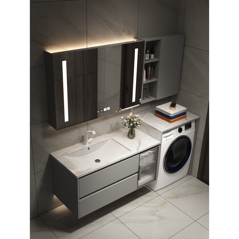 6S70岩板无缝洗衣机柜一体组合伴侣洗手洗脸盆浴室柜现代简约