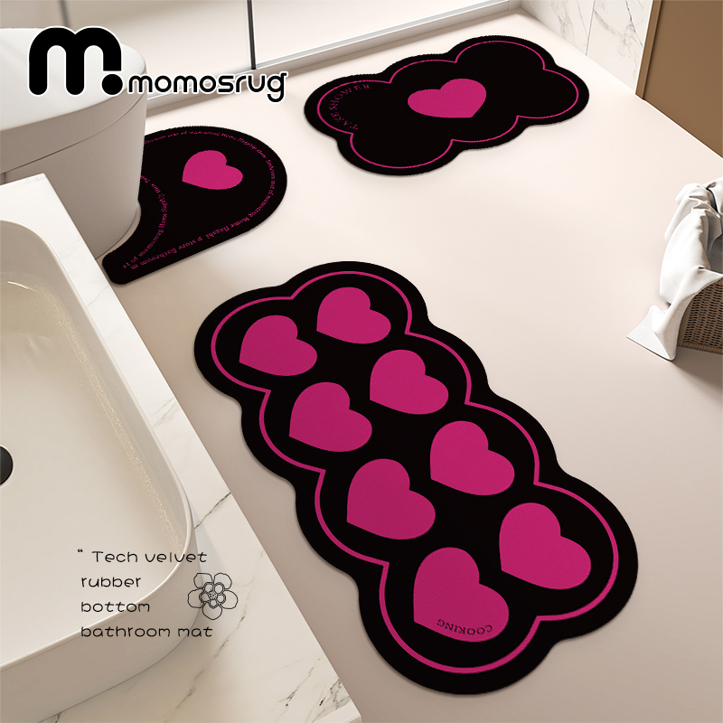 momosrug浴室吸水地垫甜酷风卫生间防滑垫多巴胺厕所马桶套装地毯