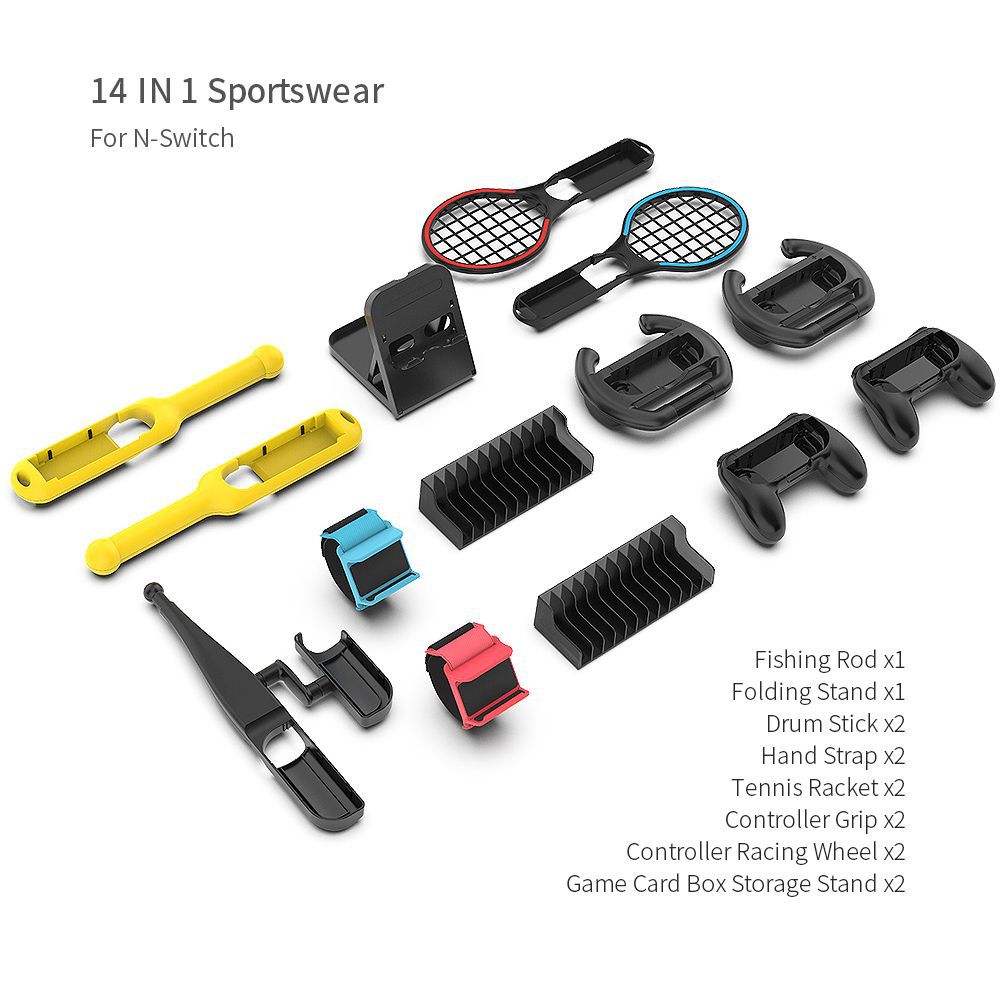 Switch 14合1运动套装支架+握把+方向盘+网球拍+太鼓棒+腕带+碟架