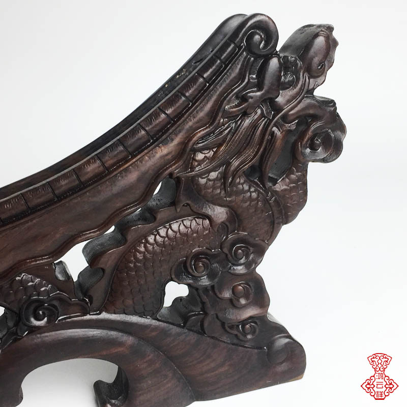 圆盘架子 古典中式古董瓷盘托架 黑紫檀木龙头雕刻 实木盘子支架