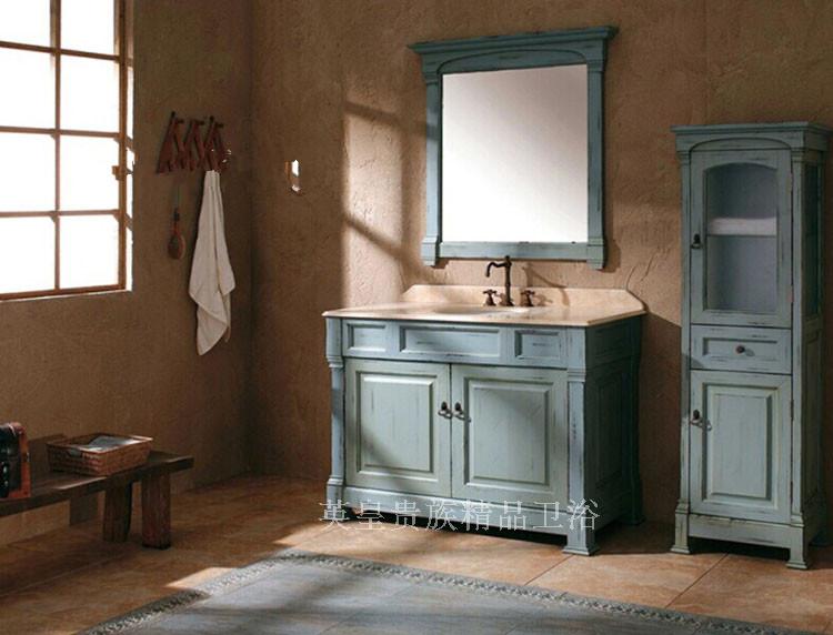 美式欧式仿古橡木实木浴室柜组合洗手盆洗脸盆柜卫浴柜落地柜8045