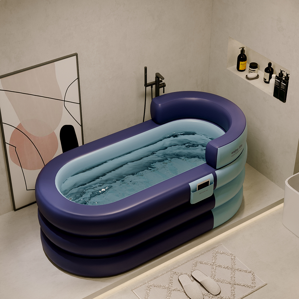 全家可用 快速充气PVC浴桶 加厚可折叠浴缸泡澡桶 汗蒸洗澡桶带盖