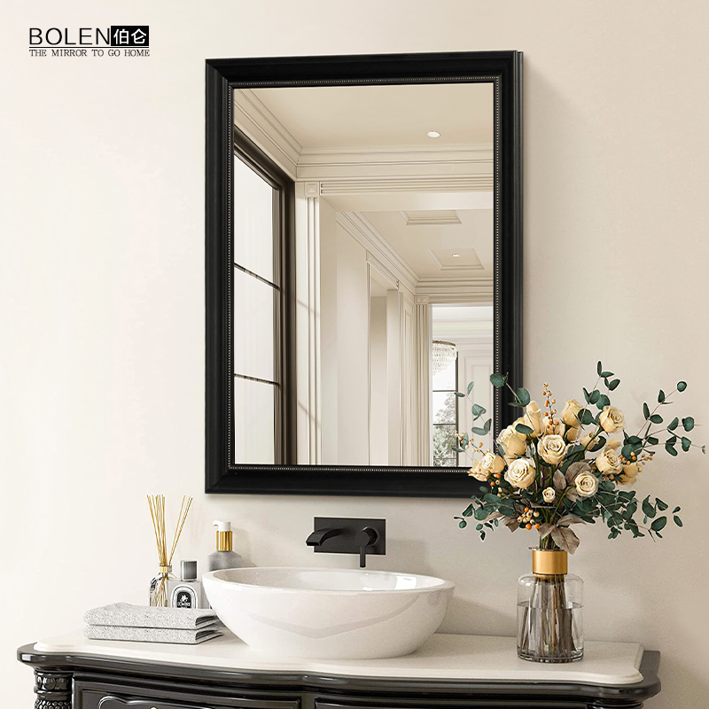 BOLEN 美式复古浴室镜洗漱台卫生间镜子壁挂法式卫浴镜梳妆化妆镜