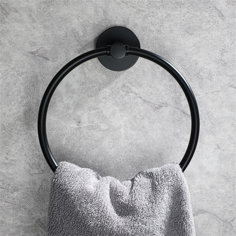 贝西卫生间五金挂件不锈钢毛巾环简约型黑色耐看圆形非免打孔浴巾