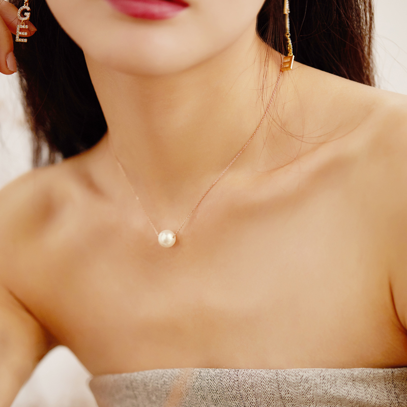 简约单颗珍珠项链轻奢小众颈链锁骨链气质精致时尚玫瑰金不掉色女