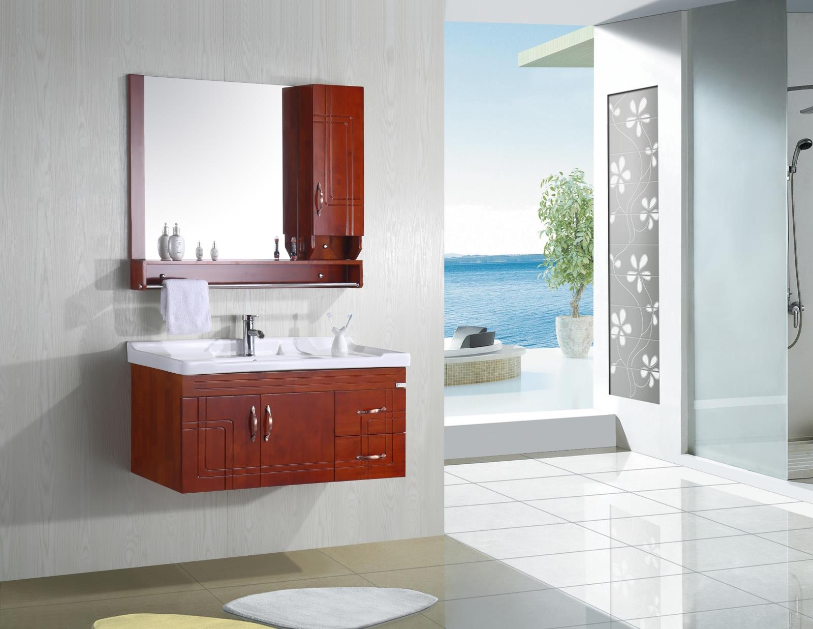 2018新款柜吊柜落地卫生间洗手盆 中式实木现代柜橡木浴室柜组合