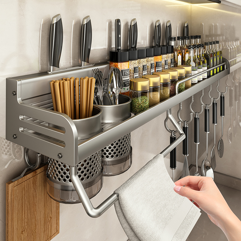 厨房置物架多功能免打孔墙上壁挂式调味料家用筷子刀架一体收纳架