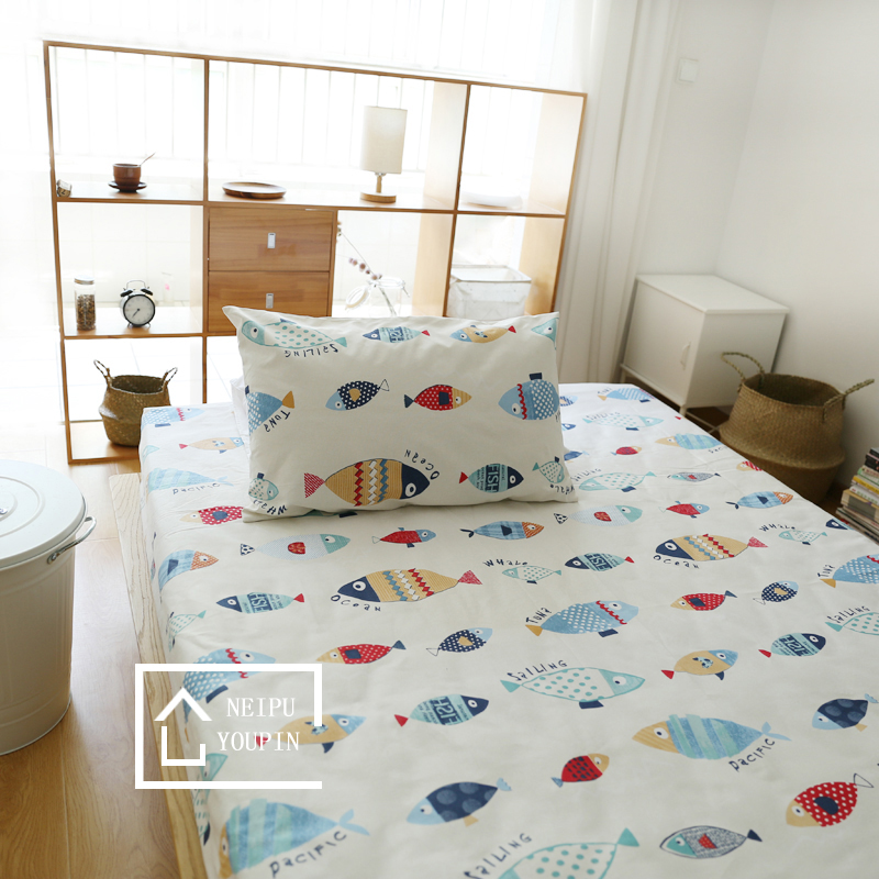 日式卡通纯棉老粗布床单全棉单人宿舍床双人1.5m1.8m床上粗布凉席