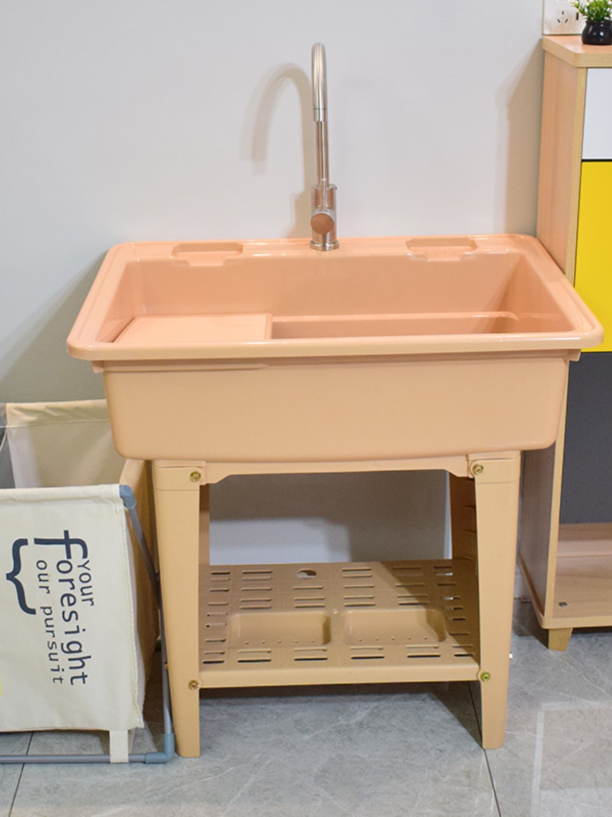 阳台洗衣池带搓板家用塑料洗衣盆柜洗手池水池槽加厚洗脸盆可移动