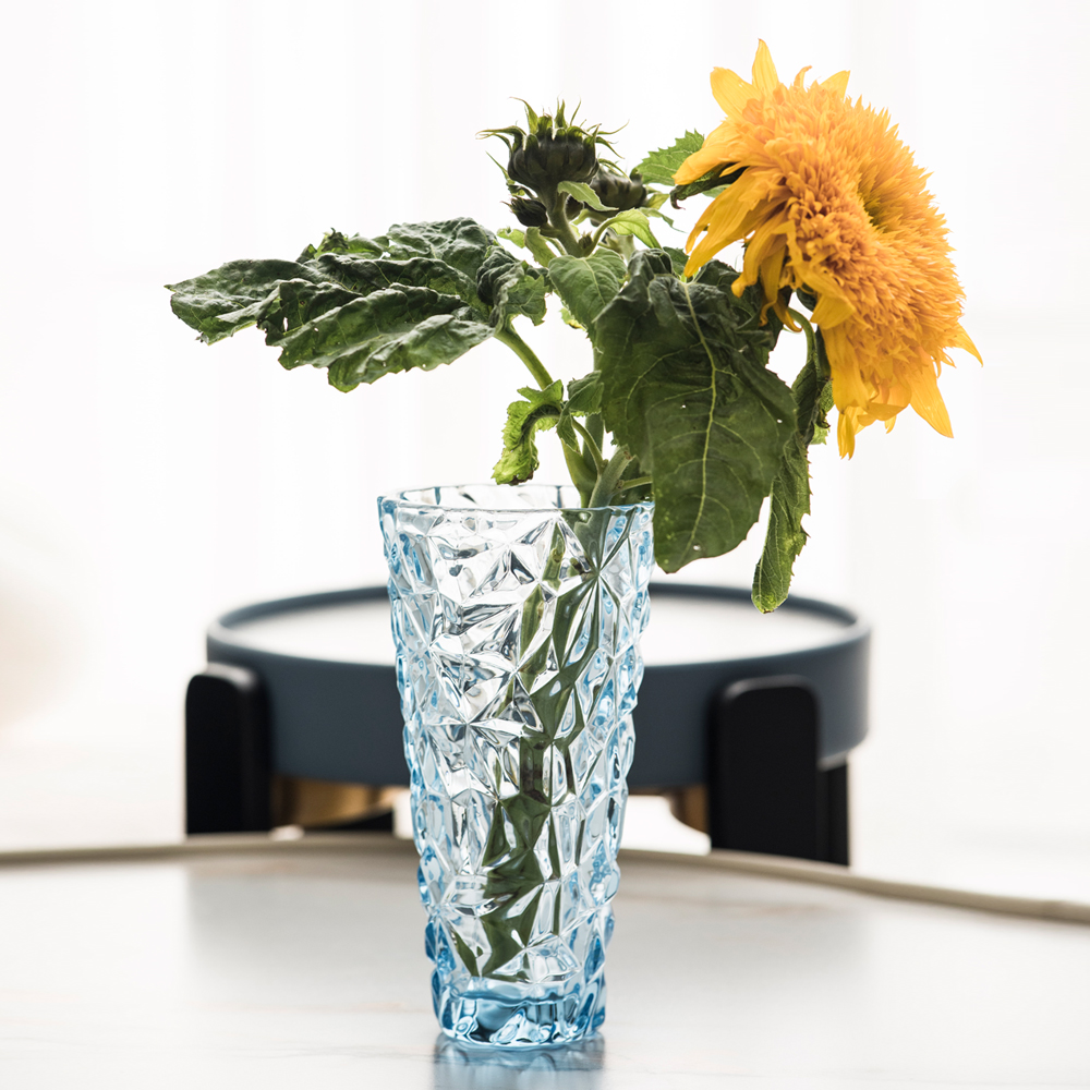 简约北欧冰蓝水晶加厚玻璃花瓶创意插花花器客厅装饰摆件大花瓶