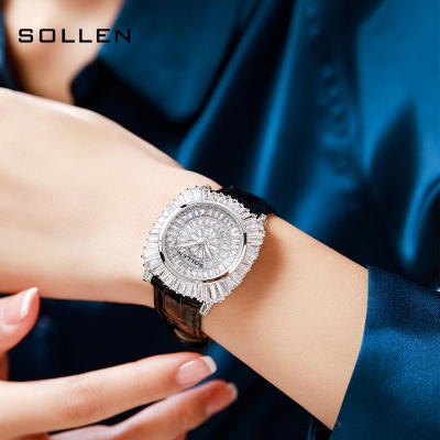 SOLLEN梭伦新品女士手表时尚小冰糖系列镶钻轻奢石英女表韩版腕表