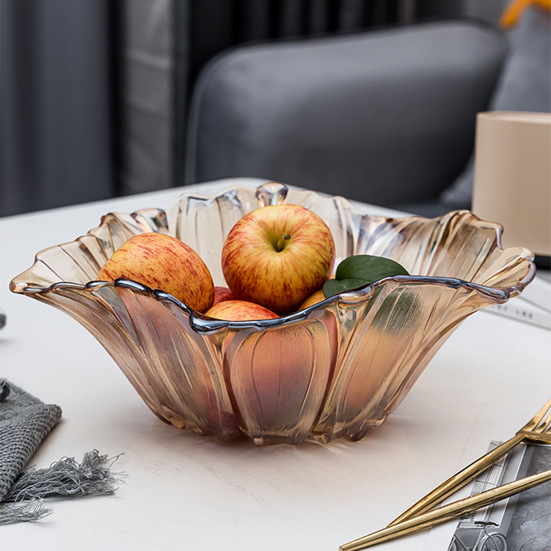 北欧家用玻璃水果盘创意花瓣果盘客厅零食盘玻璃盘大号玻璃水果篮