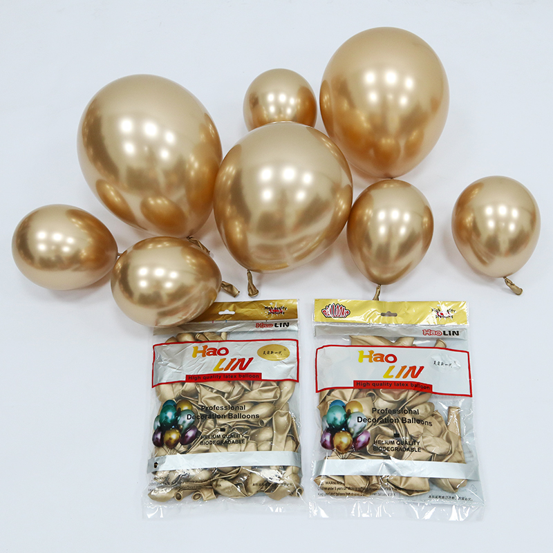 5寸金属香槟金气球派对生日装饰10寸昊霖气球加厚圆形铬金属汽球