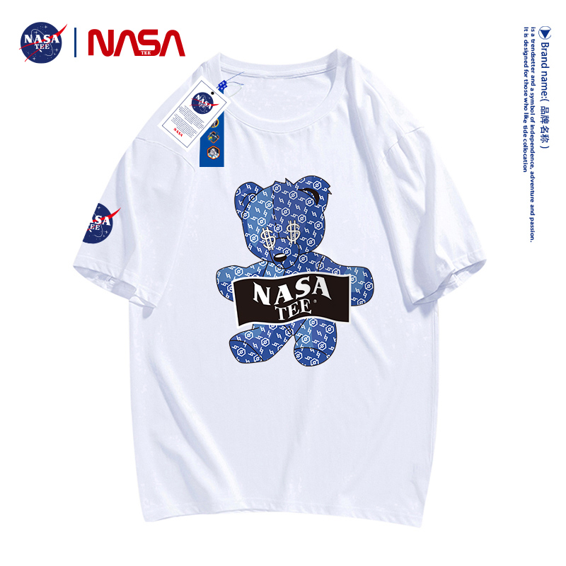 NASA联名短袖T恤2022流行时尚高档纯棉抗皱特立独型ins潮牌蓝熊