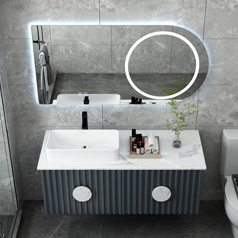 岩板浴室柜组合北欧现代简约洗脸盆洗漱台轻奢实木小户型洗手盆柜