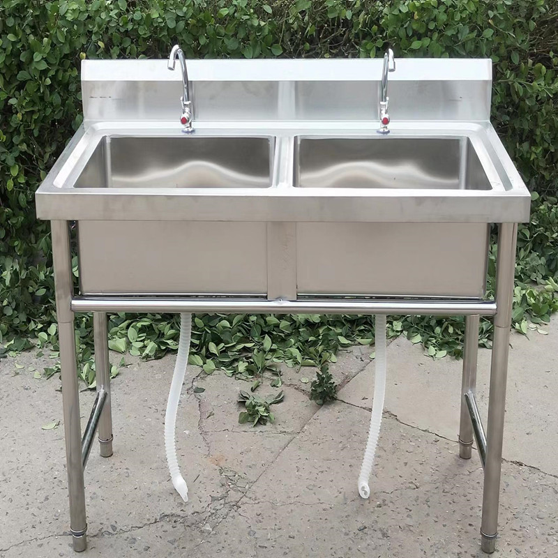 商用不锈钢水槽水池双槽三连池单池洗菜盆洗碗池厨房消毒池带支架