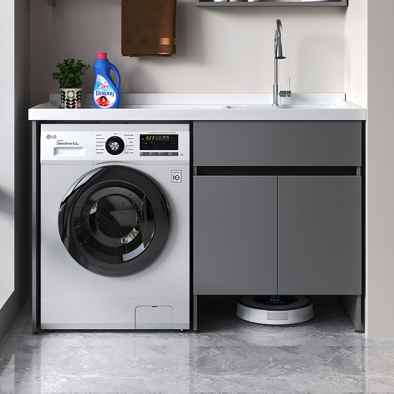 蜂窝铝阳台洗衣机柜组合扫地机器人洗衣台定制柜带搓板一体洗衣柜