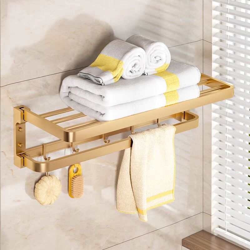 浴室加厚金色毛巾浴巾架套装太空铝置物收纳架卫生间壁挂件折叠免