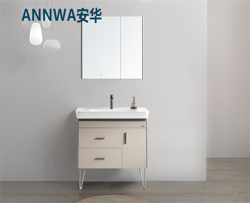 annwa/安华卫浴N10G07简约奶油风浴室柜陶瓷盆现代简约洗脸洗手盆