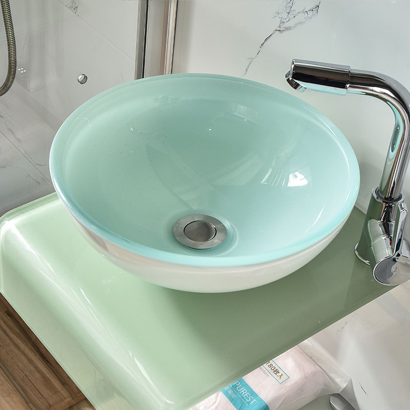 挂墙式不锈钢支架洗脸池小户型卫生间钢化玻璃洗手台盆浴室柜组合