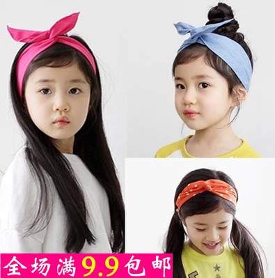 韩国儿童表演头饰品女童布艺兔耳朵发箍蝴蝶结发带头带可爱卖萌