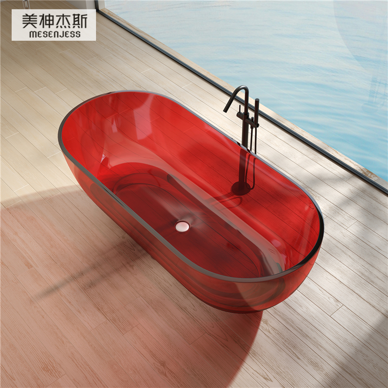 透明浴缸彩色水晶树脂网红薄边独A立鹅蛋形酒店人造石浴盆浴池定